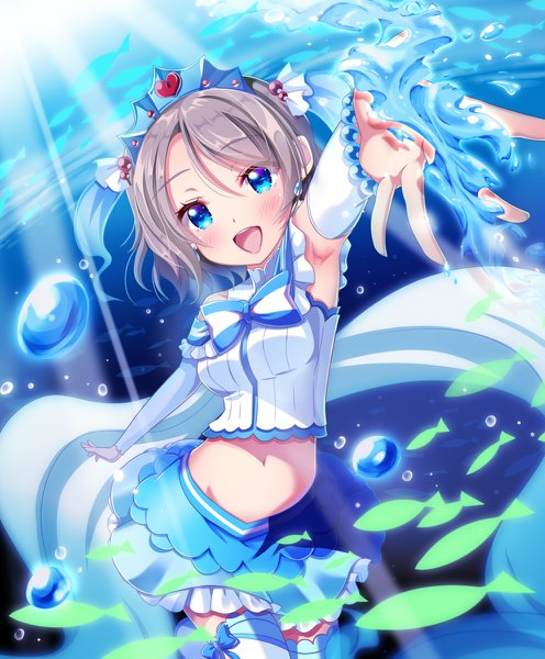 Anime picture 992x1200 with love live! sunshine!! sunrise (studio) love live! watanabe you motoasaco single tall image looking at viewer blush fringe short hair breasts open mouth blue eyes smile hair between eyes brown hair :d sunlight armpit (armpits)