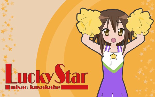 Anime picture 1920x1200 with lucky star kyoto animation kusakabe misao single highres short hair brown hair wide image brown eyes cheerleader girl