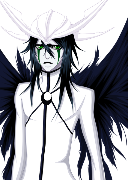 Anime picture 1425x2000 with bleach studio pierrot ulquiorra schiffer xset single long hair tall image black hair green eyes horn (horns) coloring transparent background espada boy wings mask