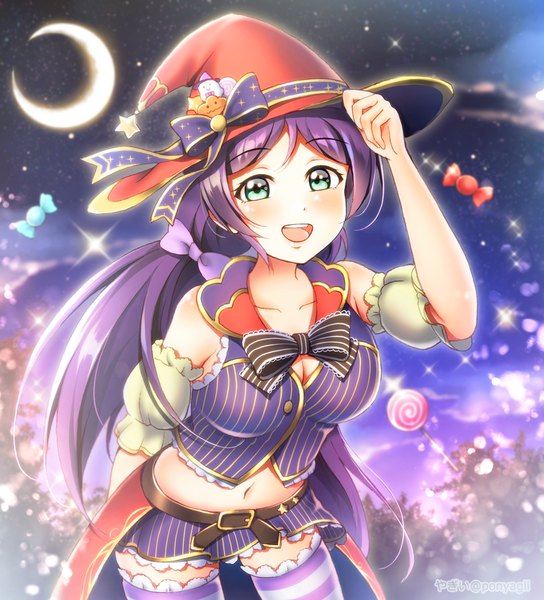 Anime picture 1234x1360 with love live! school idol project love live! school idol festival sunrise (studio) love live! toujou nozomi ponyagii single long hair tall image looking at viewer blush fringe breasts open mouth light erotic smile large breasts twintails bare shoulders cleavage