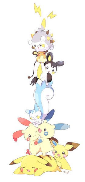 Anime picture 600x1285 with pokemon pokemon black and white pokemon sm pokemon xy pokemon dppt pokemon rse pokemon rgby nintendo pikachu pachirisu emolga pichu minun plusle dedenne togedemaru mei (maysroom) tall image simple background white background