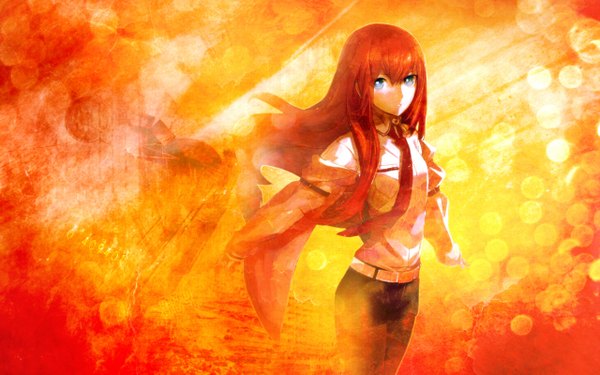 Anime picture 2560x1600 with steins;gate white fox makise kurisu single long hair highres blue eyes wide image girl shirt necktie jacket shorts