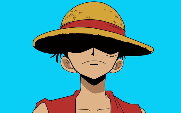 Anime picture 1440x900 with one piece toei animation monkey d. luffy tagme (artist) single short hair simple background shadow blue background covering covering eye (eyes) boy hat straw hat