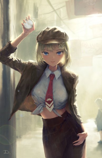 Anime picture 1778x2758 with virtual youtuber hololive hololive english gawr gura watson amelia dino (dinoartforame) tall image looking at viewer fringe highres short hair blue eyes blonde hair smile standing multiple girls holding signed blunt bangs arm up