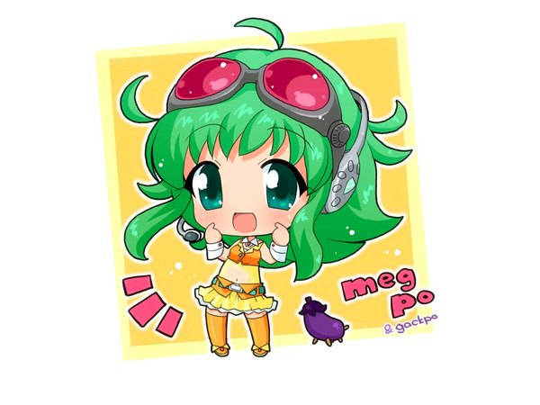 Anime picture 1024x768 with vocaloid gumi white background chibi girl hahifuhe