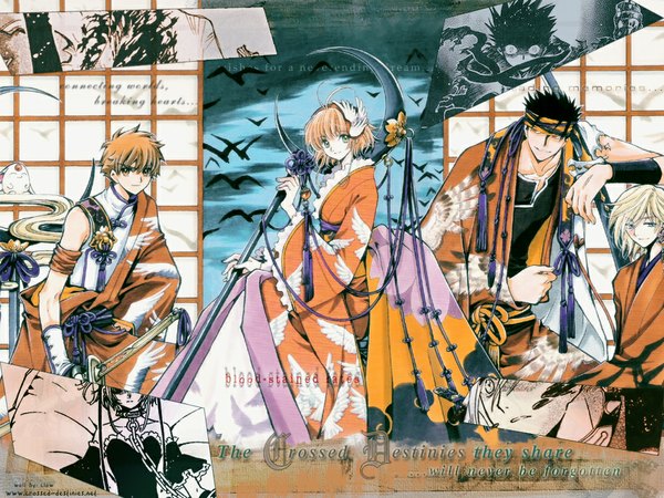 Anime picture 1024x768 with tsubasa reservoir chronicle clamp sakura hime syaoran mokona fay d flourite kurogane