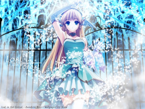 Anime picture 1600x1200 with suzuhira hiro long hair highres blonde hair wallpaper angel thighhighs dress gloves wings