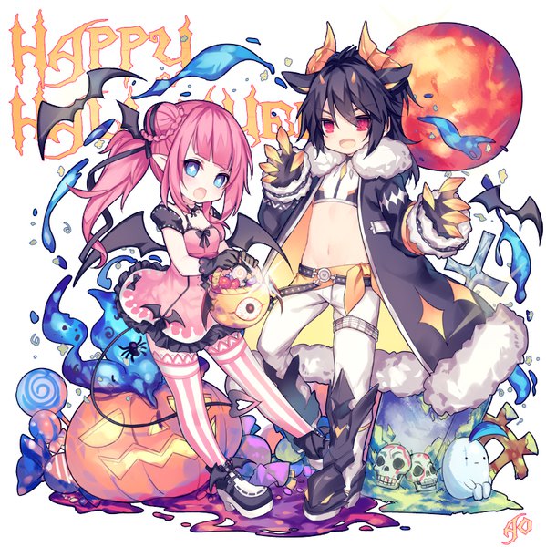 Anime-Bild 800x802 mit elsword luciela r. sourcream (elsword) elsword (character) utm long hair tall image looking at viewer fringe open mouth blue eyes black hair hair between eyes red eyes white background holding payot pink hair ponytail horn (horns) short sleeves