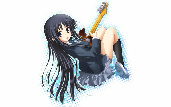 Аниме картинка 1920x1200 с кэйон! kyoto animation акияма мио длинные волосы румянец высокое разрешение чёрные волосы широкое изображение юбка сэрафуку гитара