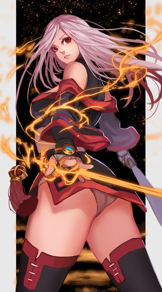 Anime picture 667x1200 with dungeon and fighter xiaoshou xiansheng single long hair tall image light erotic red eyes standing bare shoulders pink hair looking back night open clothes open jacket night sky magic pillarboxed girl weapon sword