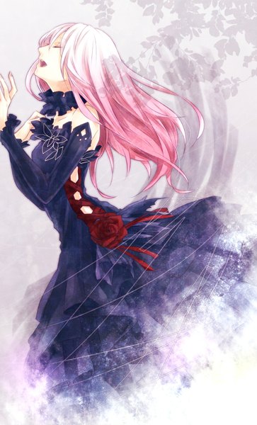 Anime picture 915x1512 with guilty crown production i.g yuzuriha inori yoma (pixiv) single long hair tall image open mouth pink hair eyes closed profile girl dress detached sleeves