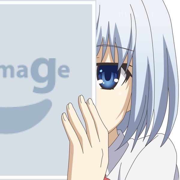 Anime-Bild 850x850 mit date a live pixiv tobiichi origami mugen ouka single looking at viewer fringe short hair blue eyes simple background white background silver hair vector no image girl