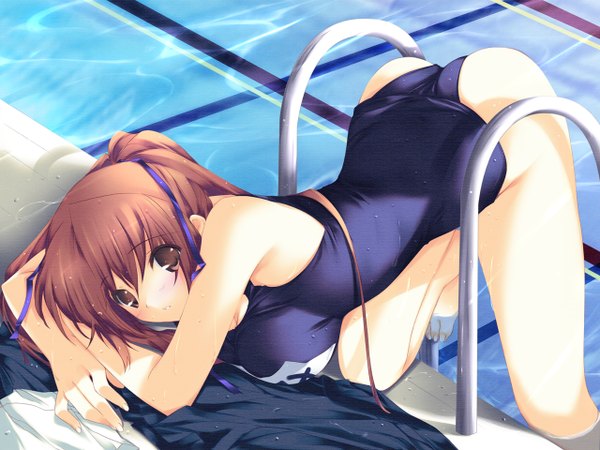 Anime picture 1280x960 with dead or alive kasumi (doa) iizuki tasuku light erotic swimsuit one-piece swimsuit school swimsuit