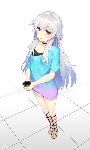 Anime picture 1944x3218 with virtual youtuber azuma lim channel azuma lim lunati single long hair tall image looking at viewer blush fringe highres open mouth simple background hair between eyes standing white background holding brown eyes payot silver hair
