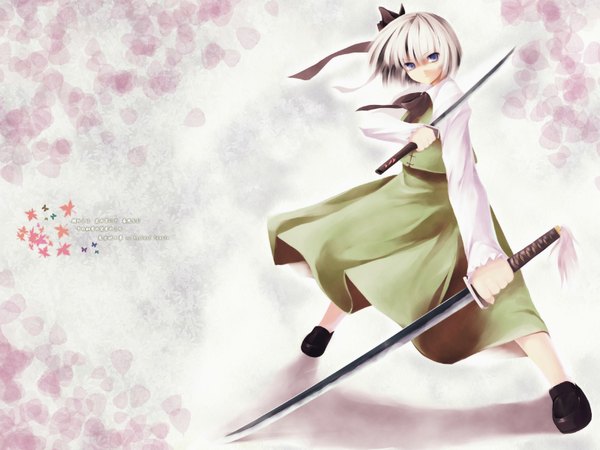 Anime picture 1600x1200 with touhou konpaku youmu highres white hair wallpaper girl skirt sword skirt set