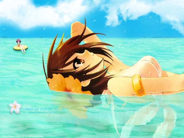 Anime picture 1280x960 with suzumiya haruhi no yuutsu kyoto animation suzumiya haruhi nagato yuki beach summer girl swimsuit