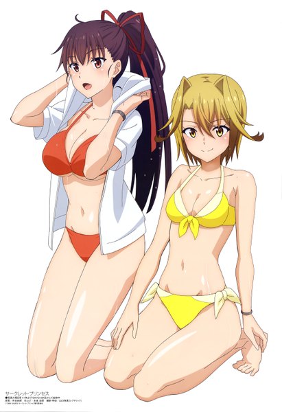 Anime picture 4069x5929 with circlet princess megami magazine kasahara miyuki kuroda reina imoto yuki long hair tall image looking at viewer blush fringe highres short hair breasts open mouth light erotic simple background blonde hair smile hair between eyes white background