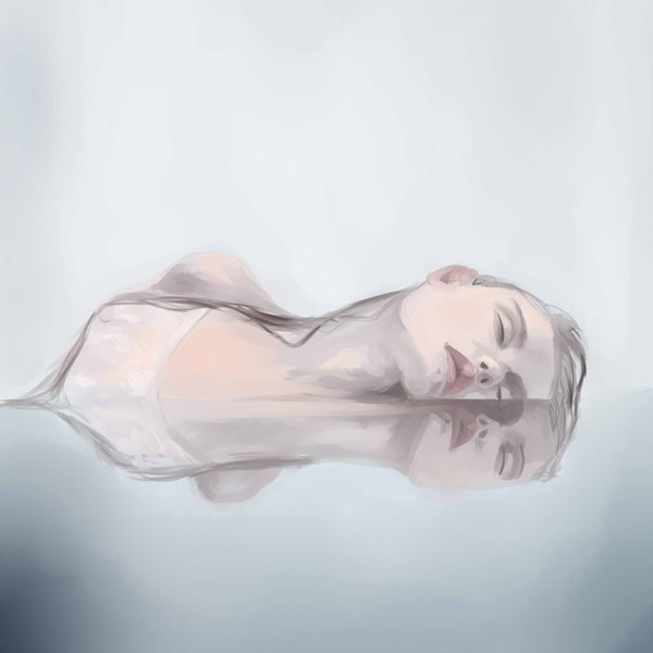 Аниме картинка 1024x1024 с оригинальное изображение sparkyyy (artist) один (одна) длинные волосы грудь каштановые волосы соски закрытые глаза губы отражение лицо девушка вода