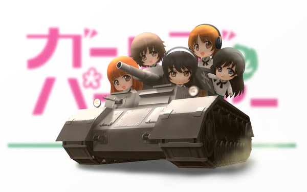 Anime picture 1600x1000 with girls und panzer nishizumi miho akiyama yukari takebe saori reizei mako isuzu hana siraha long hair looking at viewer fringe short hair open mouth black hair smile white background multiple girls brown eyes head tilt orange hair leaning