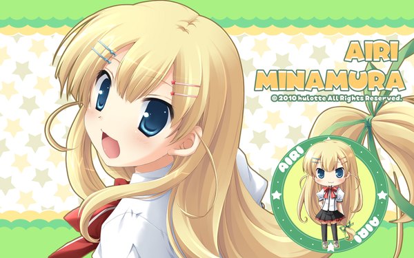 Anime picture 1920x1200 with with ribbon minamura airi highres blue eyes blonde hair wide image chibi