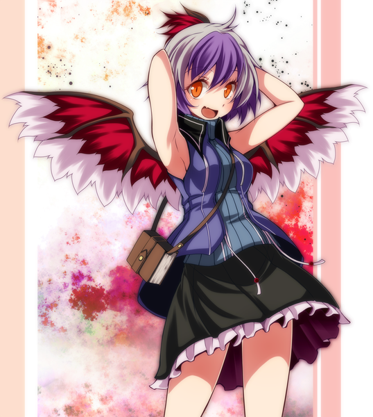 Anime picture 1792x2000 with touhou tokiko (touhou) s-syogo single tall image looking at viewer blush highres short hair open mouth multicolored hair orange eyes girl dress wings