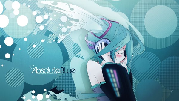 Anime picture 2560x1440 with vocaloid hatsune miku long hair blush highres wide image bare shoulders eyes closed aqua hair girl detached sleeves headphones