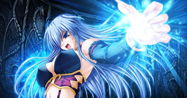 Anime picture 1148x600 with ikusa megami zero (game) blue eyes light erotic wide image blue hair game cg girl