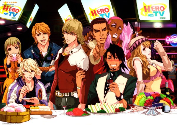 Anime picture 2500x1768 with tiger & bunny sunrise (studio) kaburagi t. kotetsu barnaby brooks jr. ivan karelin keith goodman karina lyle pao-lin huang antonio lopez nathan seymour sky high wild tiger origami cyclone rock bison fire emblem (tiger & bunny) long hair blush highres short hair black hair