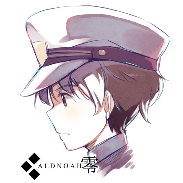 Anime-Bild 800x800 mit aldnoah.zero a-1 pictures kaizuka inaho yamucha single fringe short hair simple background hair between eyes brown hair white background brown eyes looking away profile inscription copyright name hieroglyph portrait shaded face face