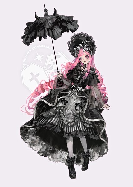 Anime picture 880x1234 with one piece toei animation perona dywx poison single tall image looking at viewer fringe pink hair full body blunt bangs very long hair pink eyes drill hair lolita fashion goth-loli girl dress bow hair bow