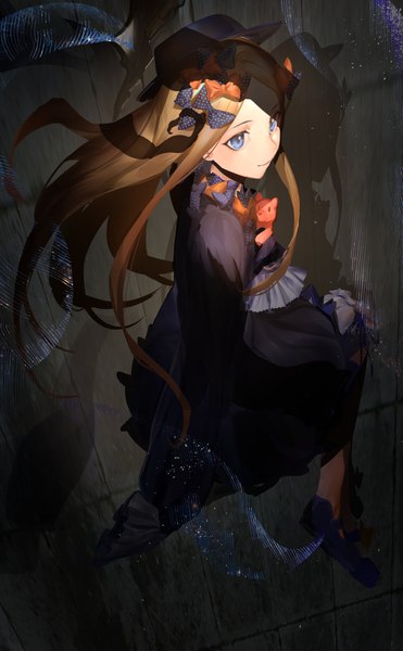 Anime picture 1000x1618 with fate (series) fate/grand order pixiv fate/grand order contest 2 abigail williams (fate) nuda single long hair tall image blush fringe blue eyes blonde hair smile holding looking away wide sleeves shadow polka dot lolita fashion girl