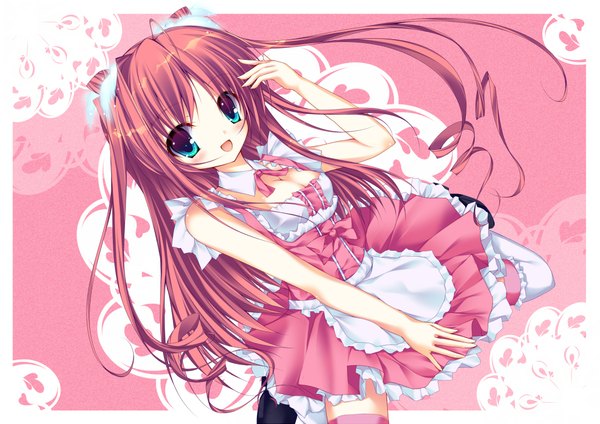 Anime picture 2200x1555 with koihime musou doga kobo ryuubi mayuzaki yuu long hair highres blue eyes pink hair red hair girl apron