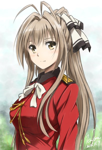 Anime picture 1000x1467 with amagi brilliant park kyoto animation sento isuzu kem kem single long hair tall image looking at viewer brown hair brown eyes ponytail girl bow hair bow suit