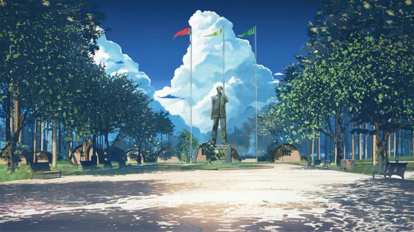 Anime picture 1920x1080 with everlasting summer iichan eroge ikari gendou arsenixc vvcephei highres wide image game cg sky cloud (clouds) wallpaper no people landscape scenic collaboration camp plant (plants) tree (trees) building (buildings) grass