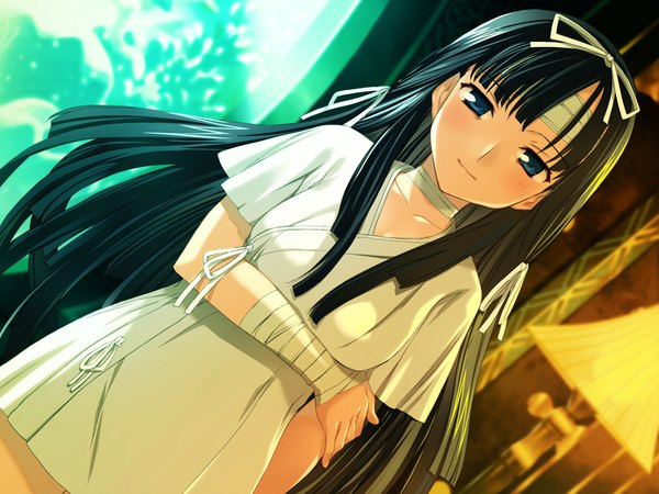 Anime-Bild 1024x768 mit rance (series) sengoku rance uesugi kenshin (sengoku rance) single long hair blue eyes black hair game cg girl bandage (bandages)