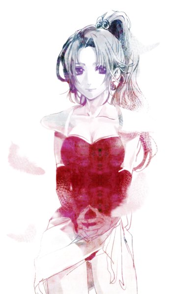 Anime picture 1588x2473 with final fantasy final fantasy vi square enix tina branford t0rah1k0 single tall image short hair simple background smile white background ponytail girl detached sleeves earrings feather (feathers)