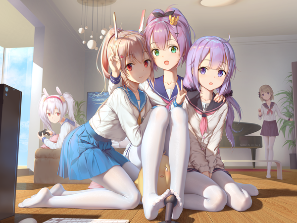 Аниме картинка 2000x1500 с azur lane manjuu (azur lane) unicorn (azur lane) ayanami (azur lane) laffey (azur lane) javelin (azur lane) z23 (azur lane) unicorn (amusement park date) (azur lane) tokinohimitsu длинные волосы смотрит на зрителя румянец чёлка высокое разрешение короткие волосы открытый рот лёгкая эротика светлые волосы волосы между глазами красные глаза