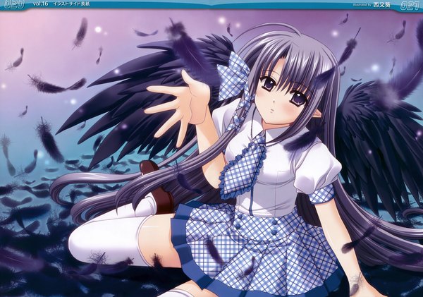 Anime picture 6602x4641 with judgement chime freyjalt fall nishimata aoi highres thighhighs wings necktie