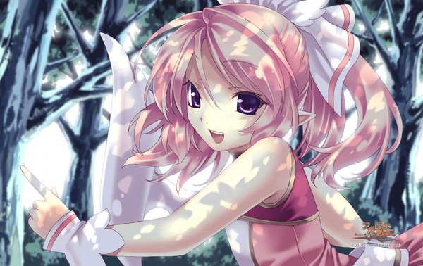 Anime picture 1900x1200 with agarest senki hirano katsuyuki highres open mouth purple eyes pink hair girl