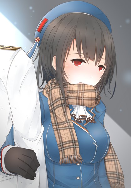 Аниме картинка 1188x1700 с флотская коллекция takao heavy cruiser admiral (kantai collection) is tqn высокое изображение короткие волосы чёрные волосы красные глаза девушка платье шарф фуражка