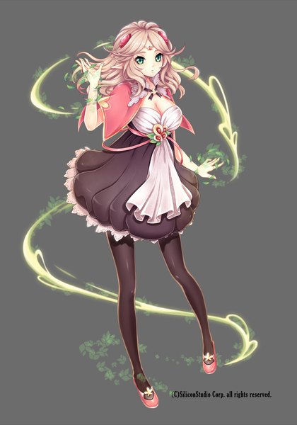 Anime picture 700x1000 with original millgua single long hair tall image looking at viewer blue eyes blonde hair grey background magic girl dress hair ornament leaf (leaves)