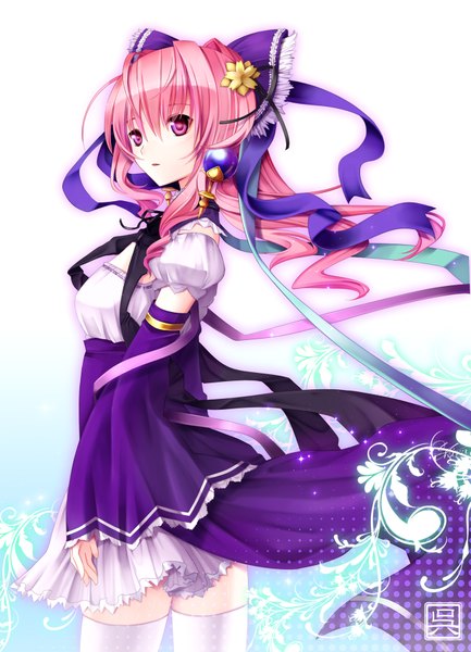 Anime picture 1300x1802 with yuuki kira long hair tall image pink hair pink eyes girl thighhighs white thighhighs