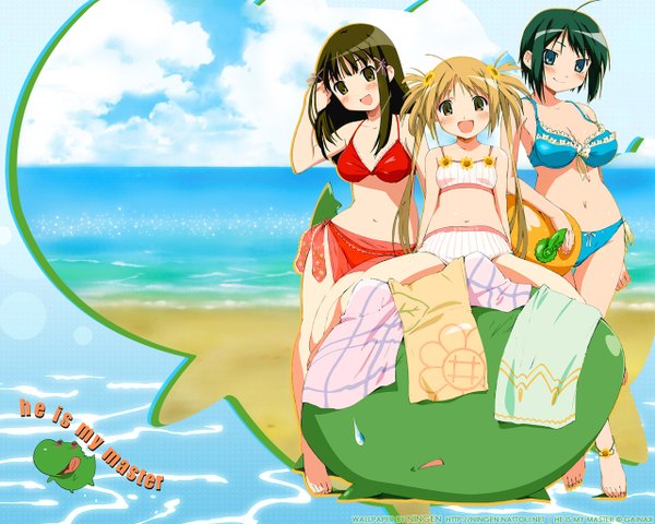 Anime picture 1280x1024 with kore ga watashi no goshujinsama sawatari izumi sawatari mitsuki kurauchi anna pochi ningen (nattoli) multiple girls signed watermark girl swimsuit bikini 3 girls white bikini red bikini