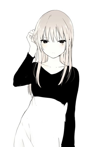 Anime picture 550x815 with lpip single long hair tall image looking at viewer blush fringe simple background blonde hair white background multicolored hair adjusting hair monochrome gradient hair girl dress