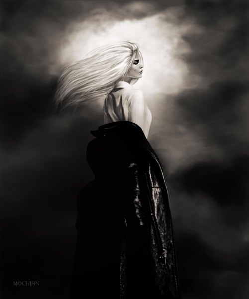 Anime picture 1700x2040 with axis powers hetalia studio deen prussia (hetalia) mochifin single long hair tall image white hair profile wind from behind realistic off shoulder inscription monochrome eyeshadow genderswap girl shirt coat