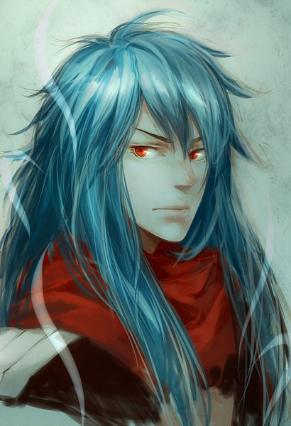Аниме картинка 700x1024 с ragnarok online guile eremes parcivale один (одна) длинные волосы высокое изображение простой фон красные глаза синие волосы мужчина шарф
