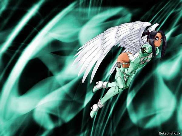 Anime picture 1024x768 with tony taka light erotic green background girl wings tempest