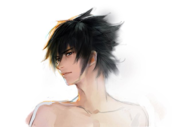 Anime picture 1000x738 with final fantasy final fantasy xv square enix noctis lucis caelum 111111111 (leiyao) single fringe short hair black hair simple background hair between eyes white background looking away portrait boy