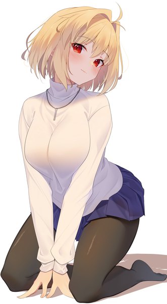 Anime picture 2200x3980 with shingetsutan tsukihime tsukihime (remake) type-moon arcueid brunestud jun (aousa0328) single tall image looking at viewer blush fringe highres short hair breasts simple background blonde hair smile hair between eyes red eyes large breasts white background