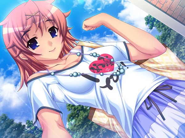 Anime picture 1024x768 with nuppunupu oyako mix! (game) short hair blue eyes game cg red hair girl